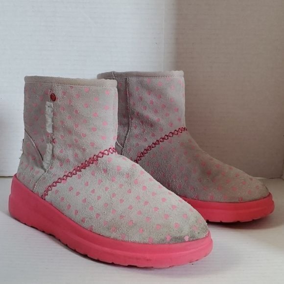 Ugg Boots I Heart Kisses Mini Boot Leather Gray Hot Pink Mini Women's WOMAN'S 7 - Picture 9 of 16